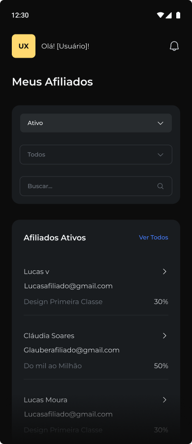 Captura real da plataforma Auge: Meus Afiliados