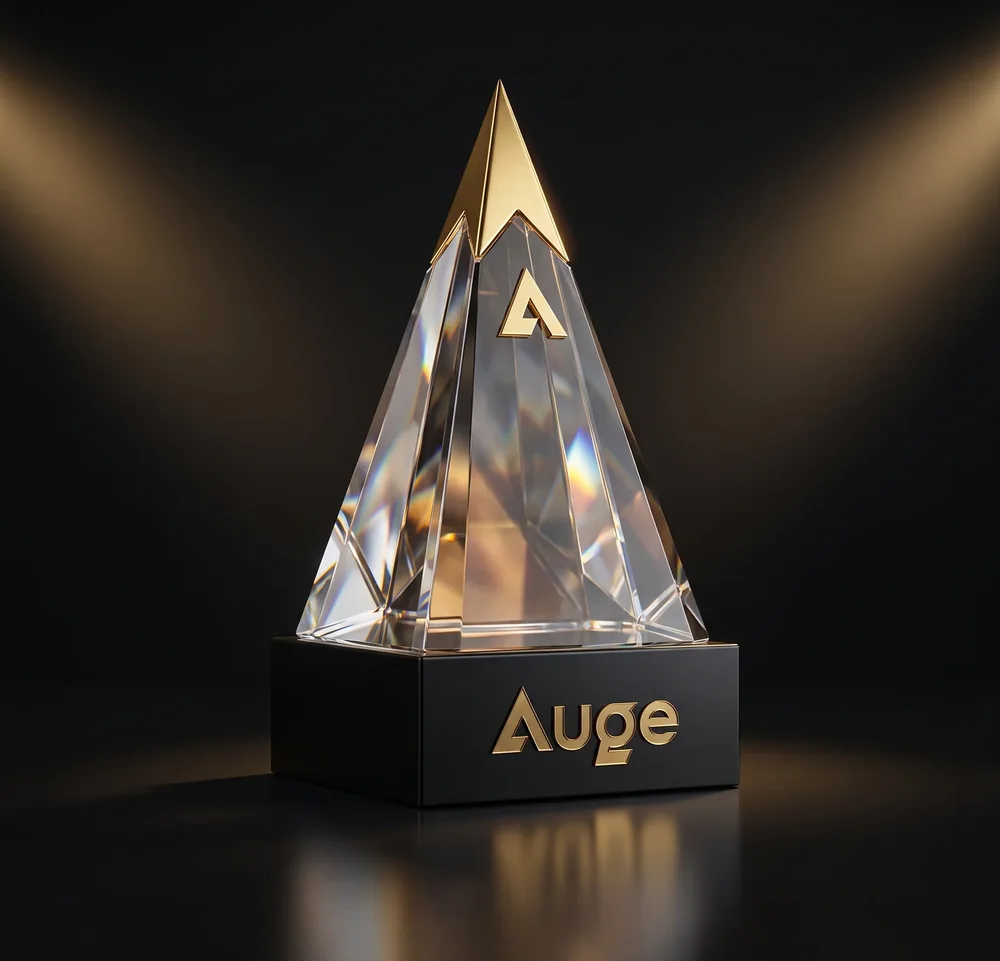 Troféu de cristal com o A da Auge